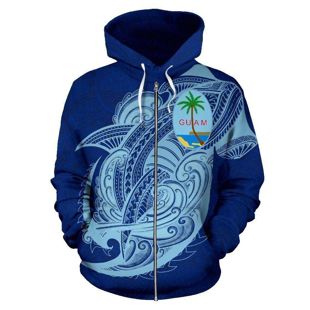 Unisex Guam Polynesian Shark Pattern Blue Color 3D Zip Hoodie All Over Print