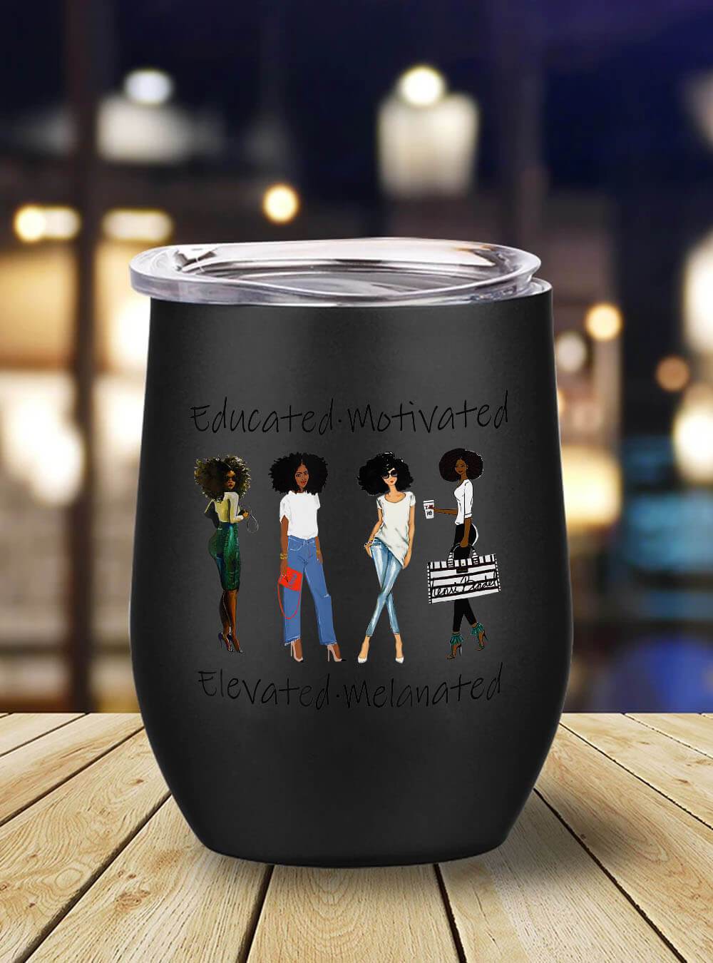 African Tumbler Mug Educated Motivated Black Queen Melanin African American Gift Stainless Steel Wine Tumbler Mug Black History Gifts Bps9037