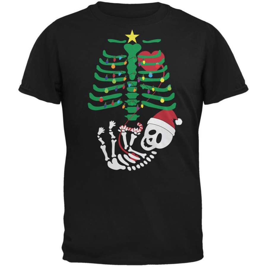 Christmas Tree Baby Skeleton Candy Cane Black Adult T-Shirt