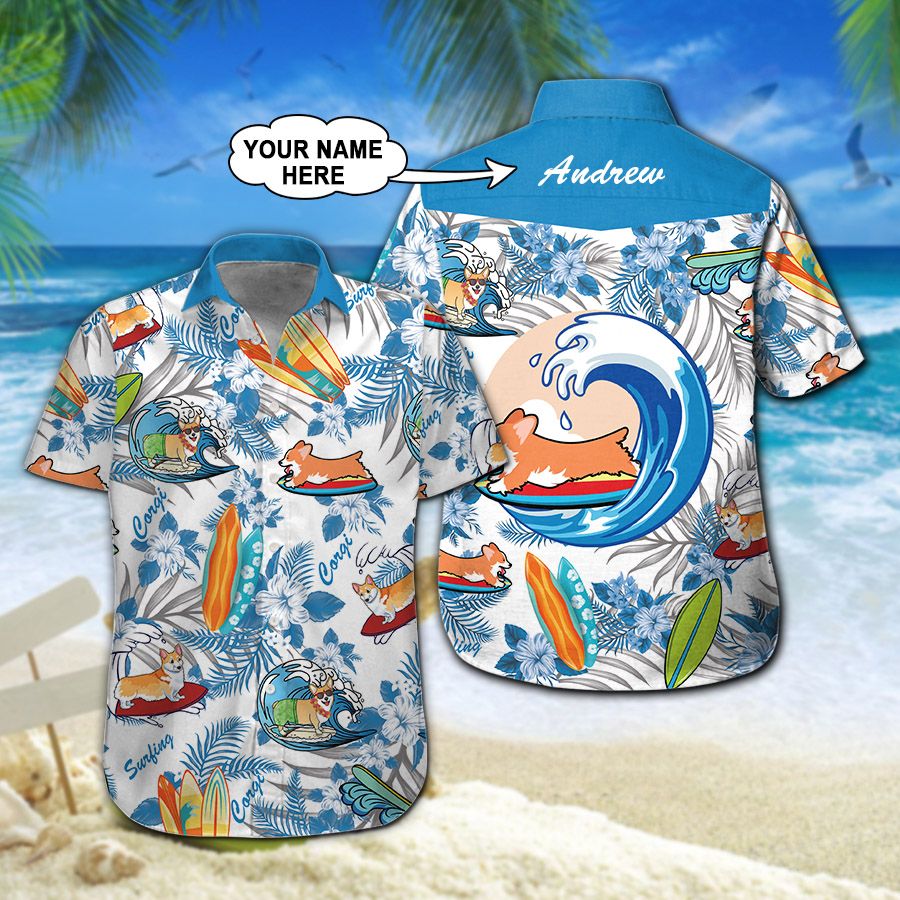 Corgi Surfing Custom Name Hawaiian Shirt 210 ND4559