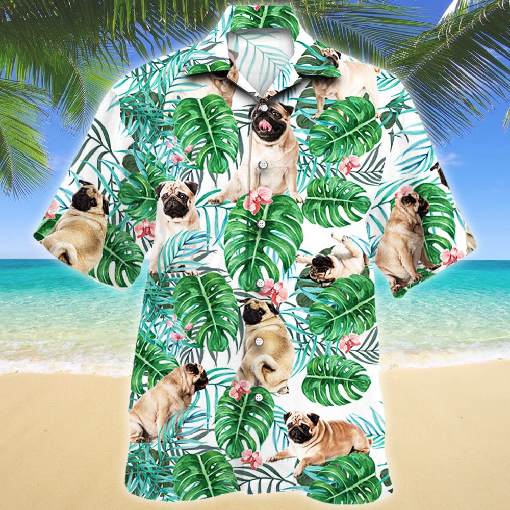 Pug Dog Tropical Plant Hawaiian Shirt Ha9416