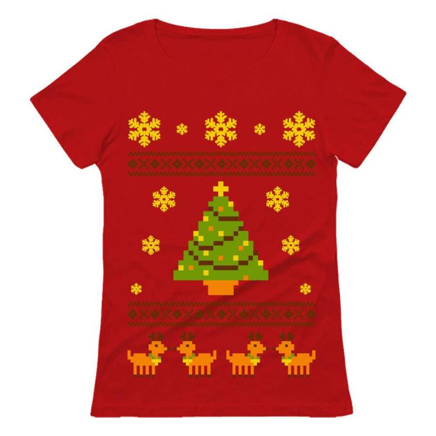 Ugly Christmas Sweater Reindeer & Xmas Tree Women T-Shirt