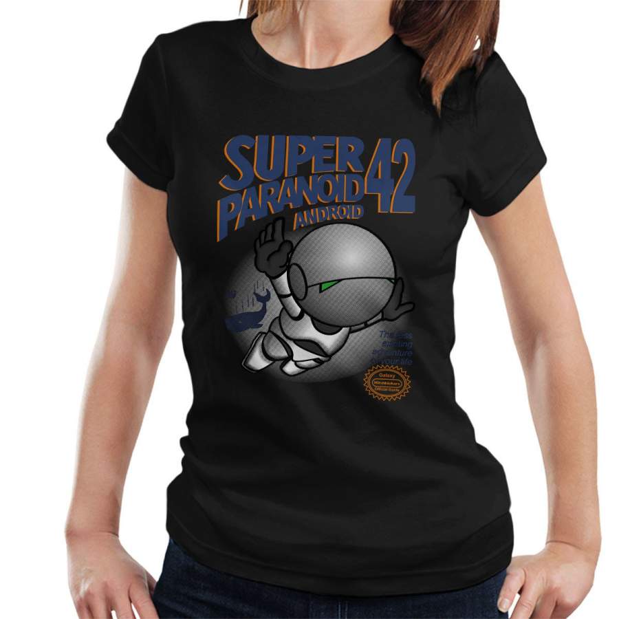 Super Paranoid Android 42 Hitchhikers Guide Mario Women’s T-Shirt