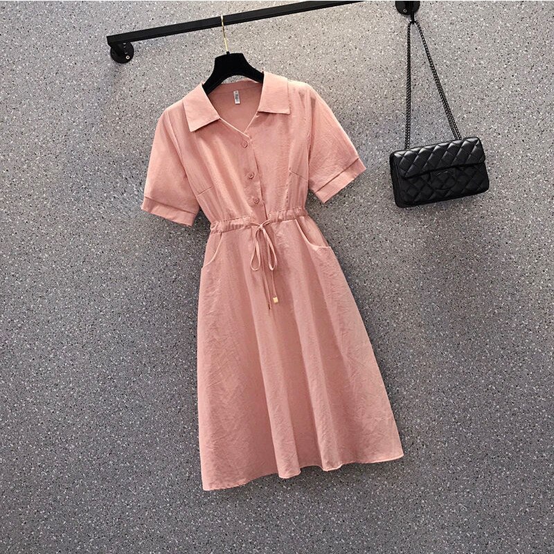 Summer New KPOP Elegant High Waist Comfortable Solid Dress Women Temperament Pleated Short Sleeve Robe Femme Blue Female Clothes alx