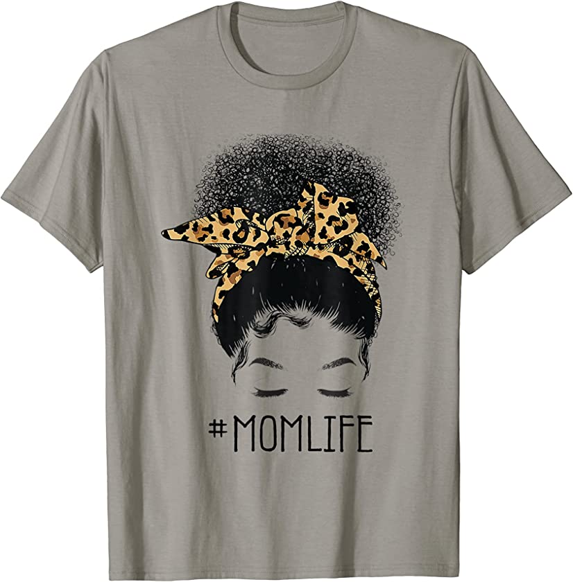 Afro Mom Life Messy Bun Leopard Funny Black Mom Mother’s Day T-Shirt