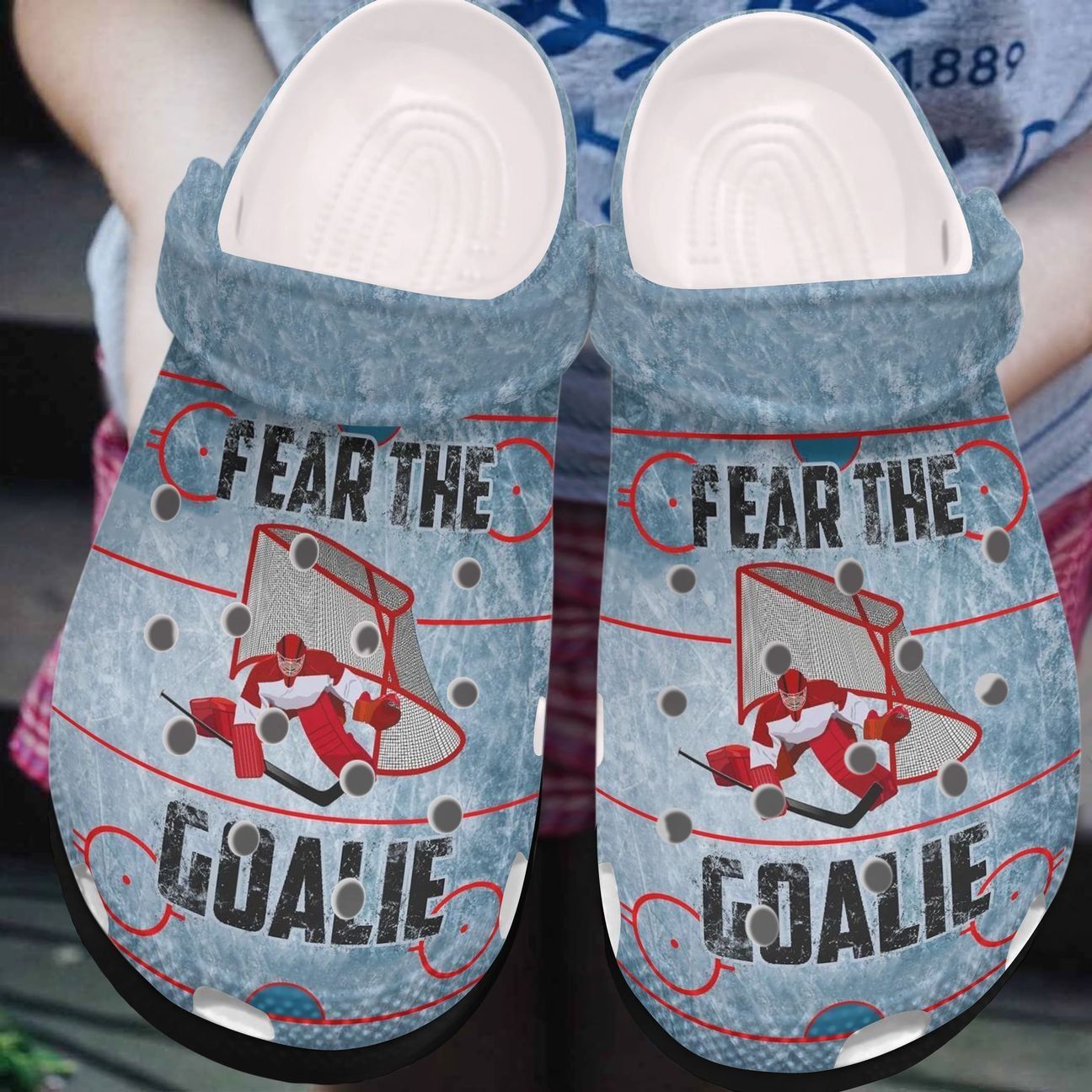 Hockey Personalized Clog Custom Crocss Comfortablefashion Style Comfortable For Women Men Kid Print 3D Fear The Goalie