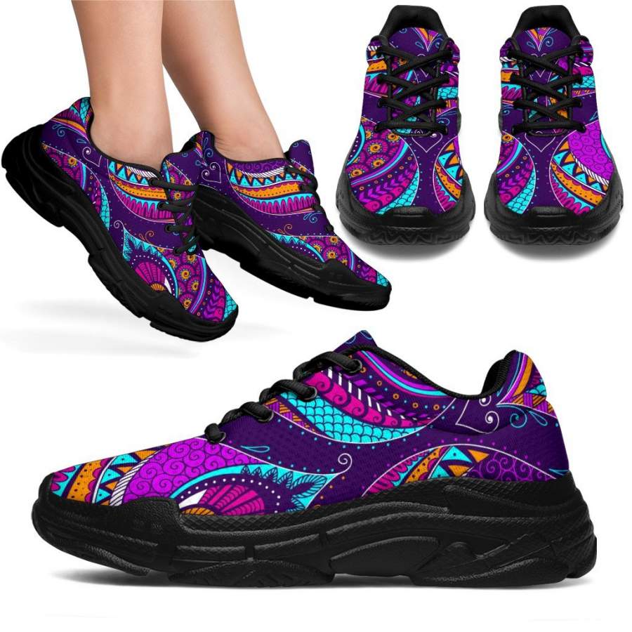 Purple Bohemian Peacock Feather Print Chunky Sneakers