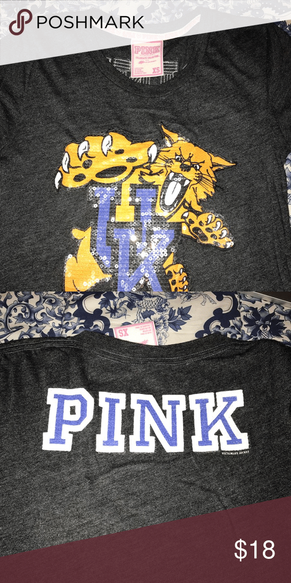 Vs Pink Collegiate Top Sequin Wildcat Logo Super Cute Top No Signs Of Wear Pink Shirt