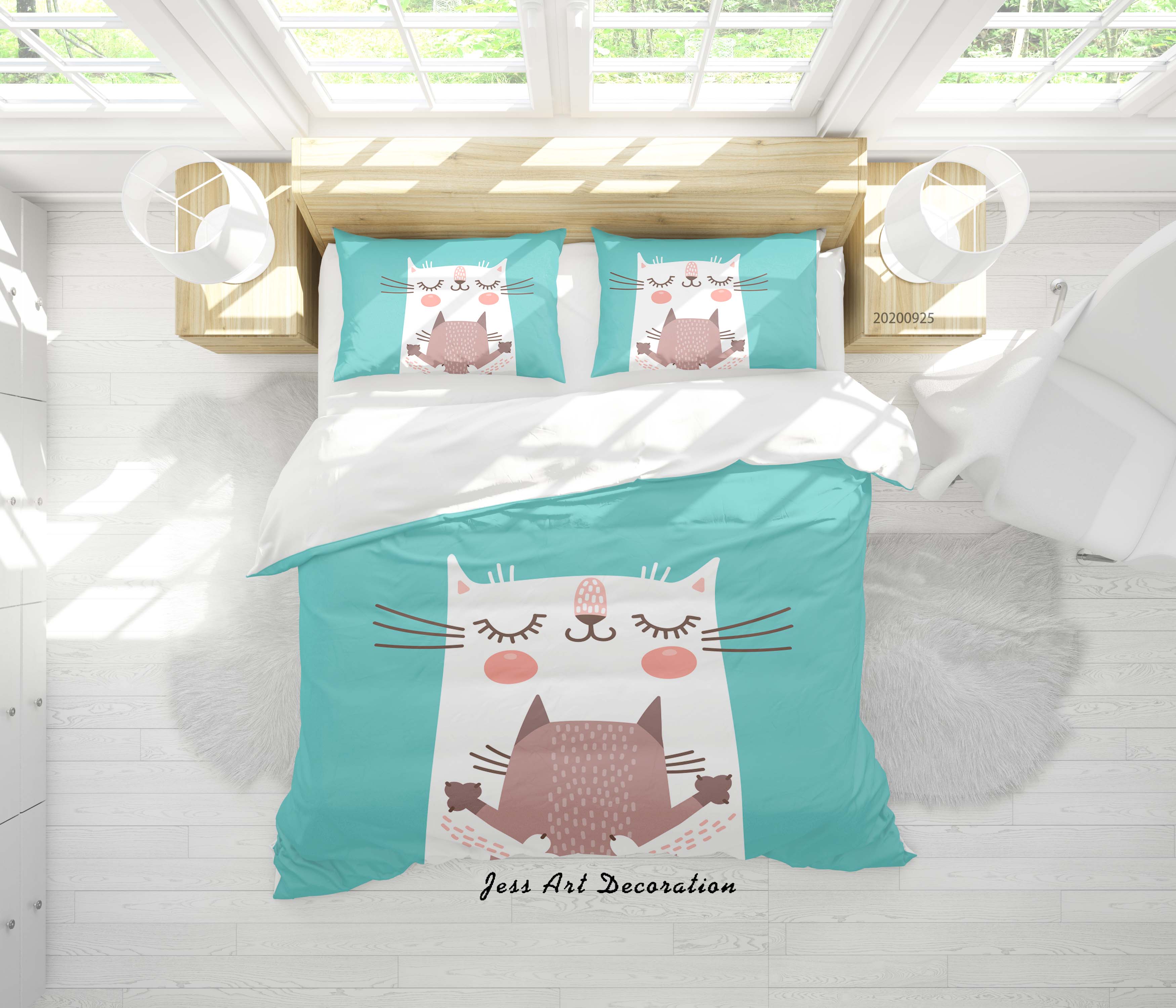 3D Cartoon Animal Cat Pattern Quilt Cover Set Bedding Set Duvet Cover Pillowcases Wj 6467