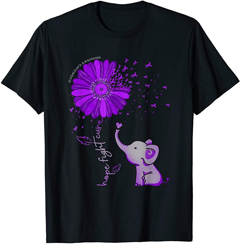 Hope Fight Cure Elephant Alzheimer’s Purple Ribbon T-Shirt