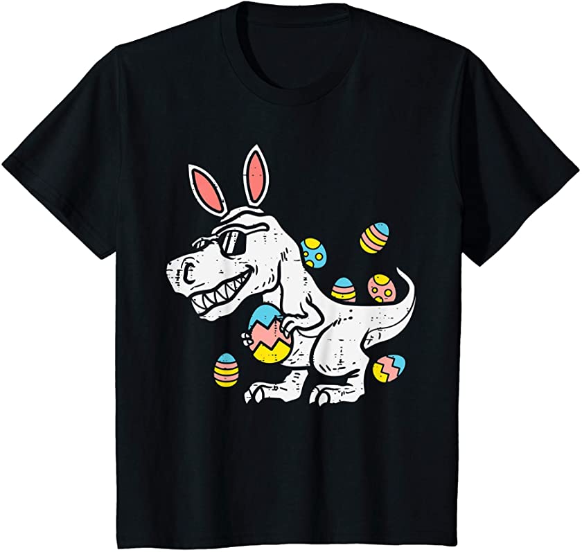 Kids Trex Bunny Eggs Dino Dinosaur Kids Easter Boys Baby Toddler T-Shirt