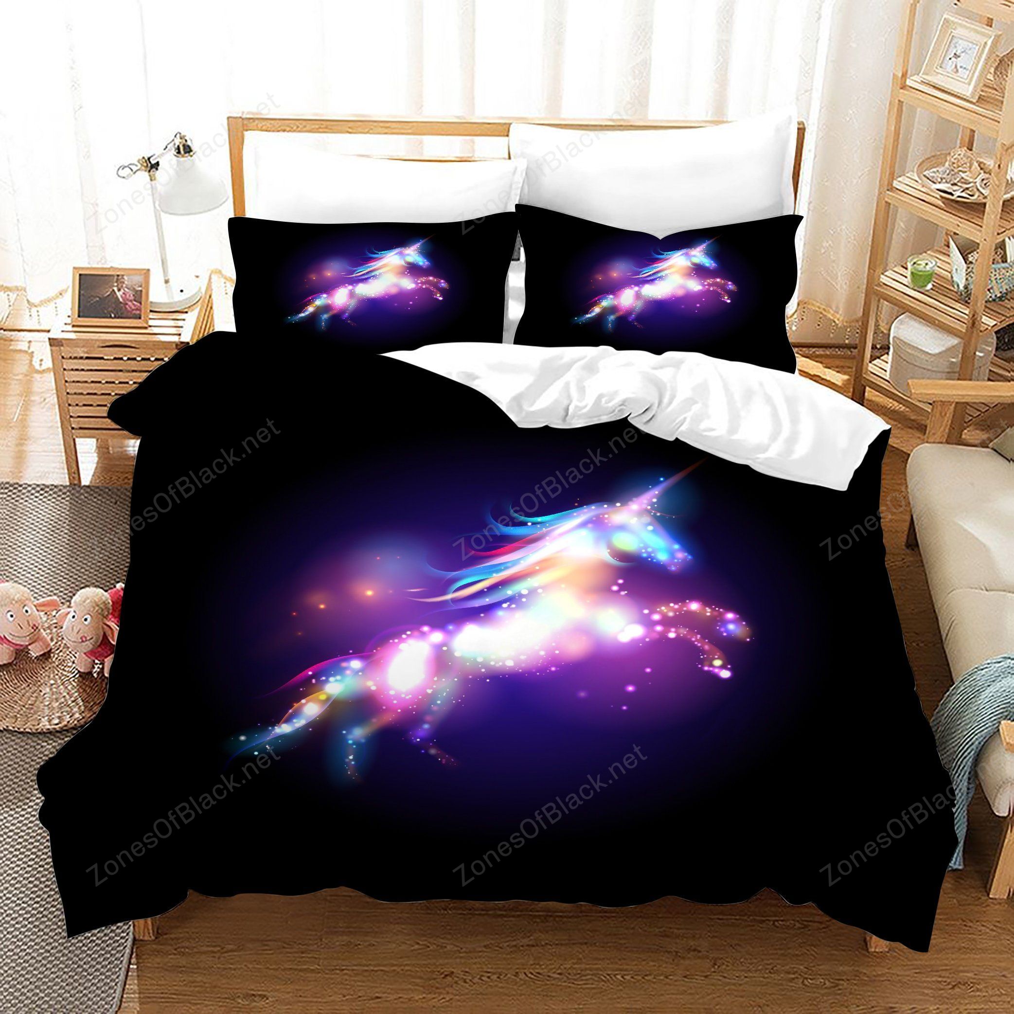 3D Black Light Unicorn Bedding Set Bedroom Decor