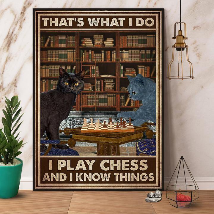 Black Cat Play Chess I Know Things Vintage Gift For Family Home Decor Matte Canvas Canvas Prints