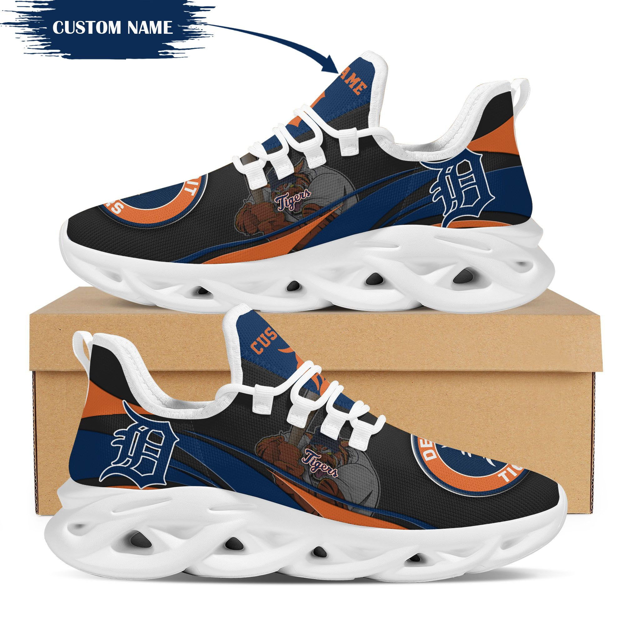 Detroit Tigers Mascot Custom Name Personalized Max Soul Sneakers Running Sports Shoes For Men