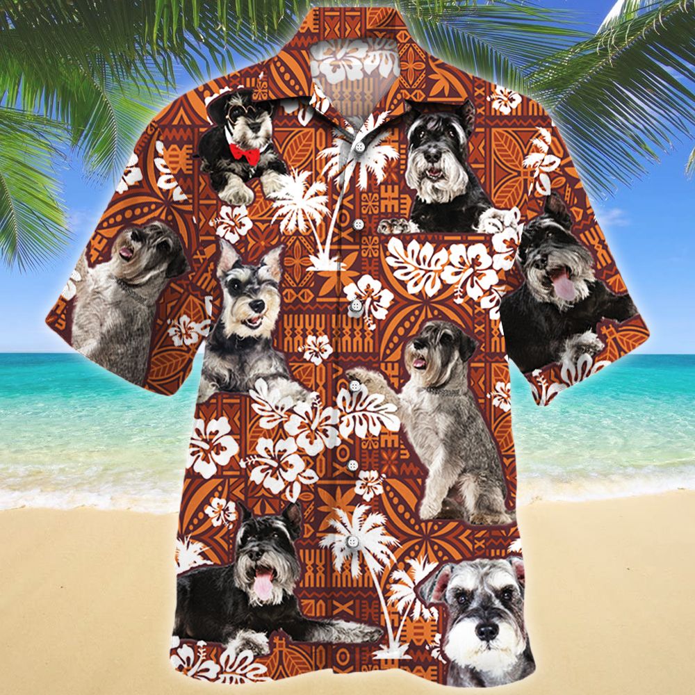 Miniature Schnauzer Dog Lovers Red Tribal Pattern Hawaiian Shirt Ha38170