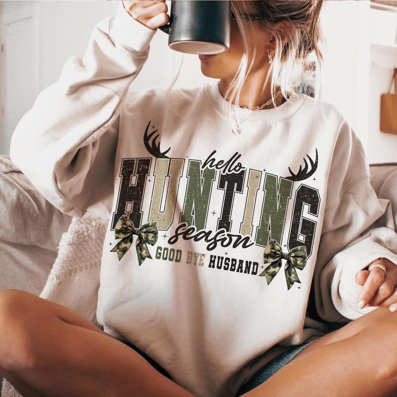 Hello Hunting Season Goodbye Husband Sweatshirt, Camo Coquette Bow Shirt, Hunting Camo Dude, Girls Camo Bow Tee