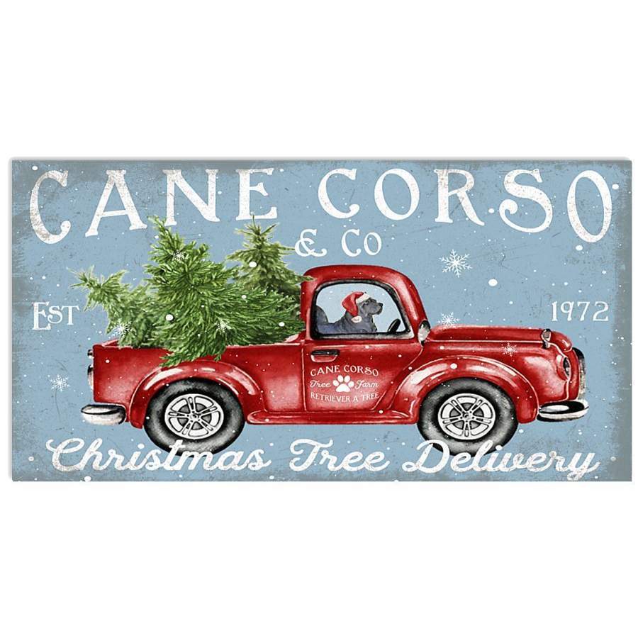 Cane Corso Puppy On Red Christmas Truck Horizontal Poster