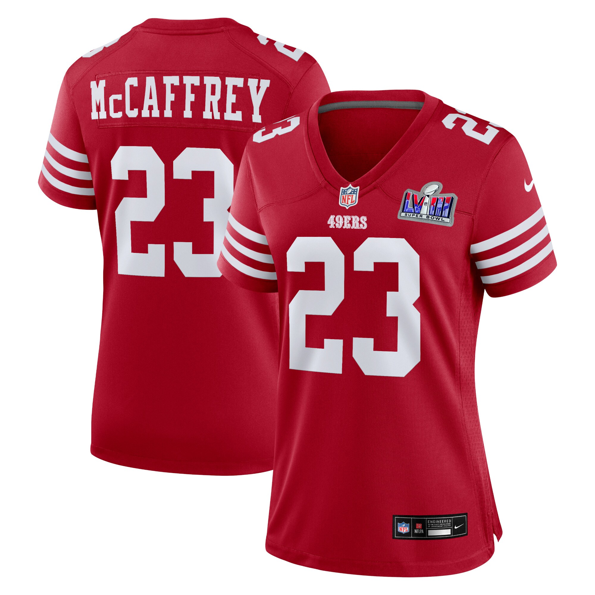 Christian McCaffrey San Francisco 49ers Women's Super Bowl LVIII Game Jersey – Scarlet