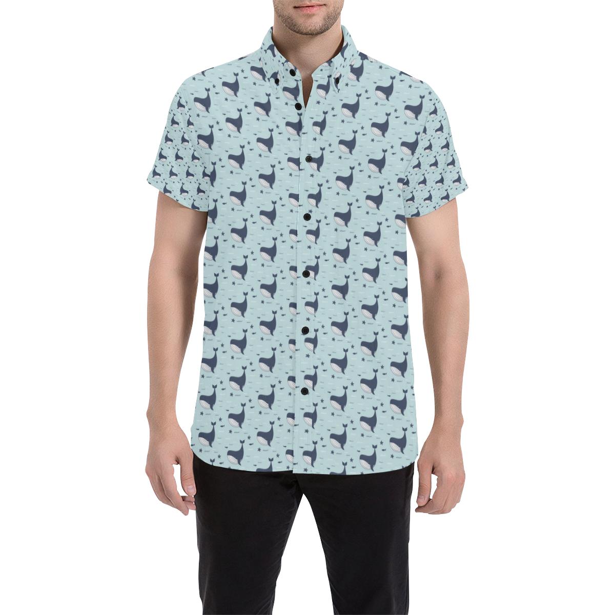 Whale Cute Design Themed Print Men Button Up Shirt