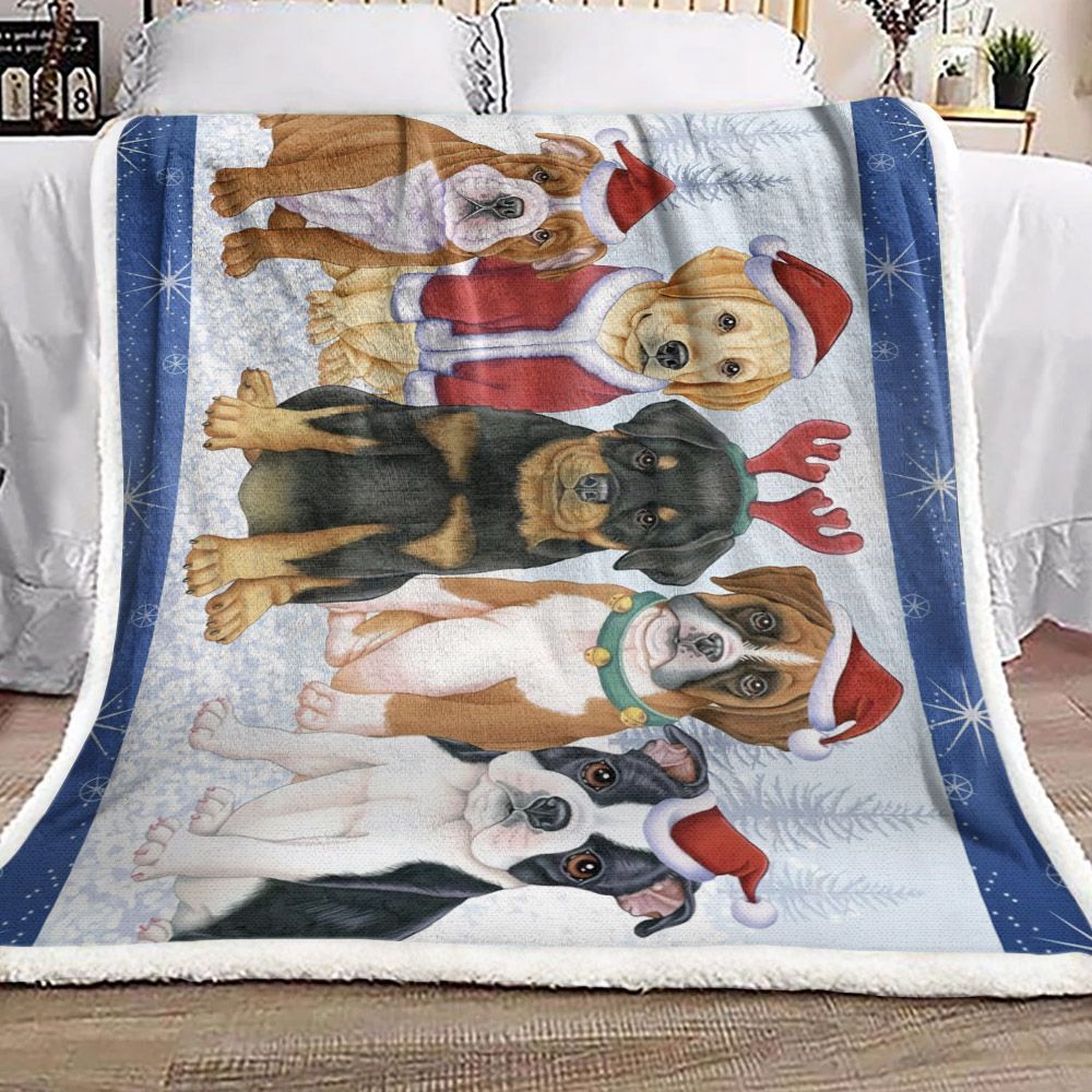 Christmas Puppy Bulldog Labrador Rottweiler Boxer Boston Terrier DD3010106F Sherpa Fleece Blanket