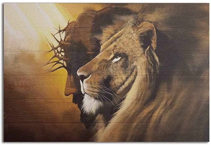 Awesome Lion And God Poster, Christian Jesus Christ Poster Decor Wrapped Stretch Canvas