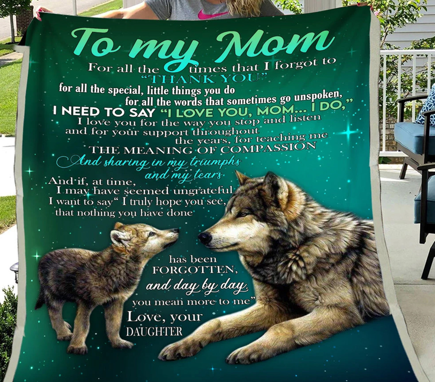 To My Mom Thank You For All The Special Little Things You Do, Wolf Maternal Love In Green Fleece Blanket Home Decor Bedding Couch Sofa Soft And Comfy Cozy Gift From Daughter