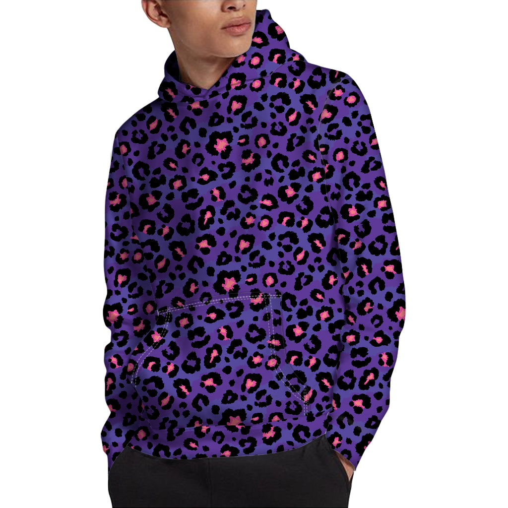 Purple And Pink Leopard Print Pullover Hoodie