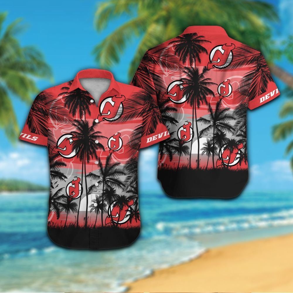 New Jersey Devils Short Sleeve Button Up Tropical Shirt Hawaiian Shirt