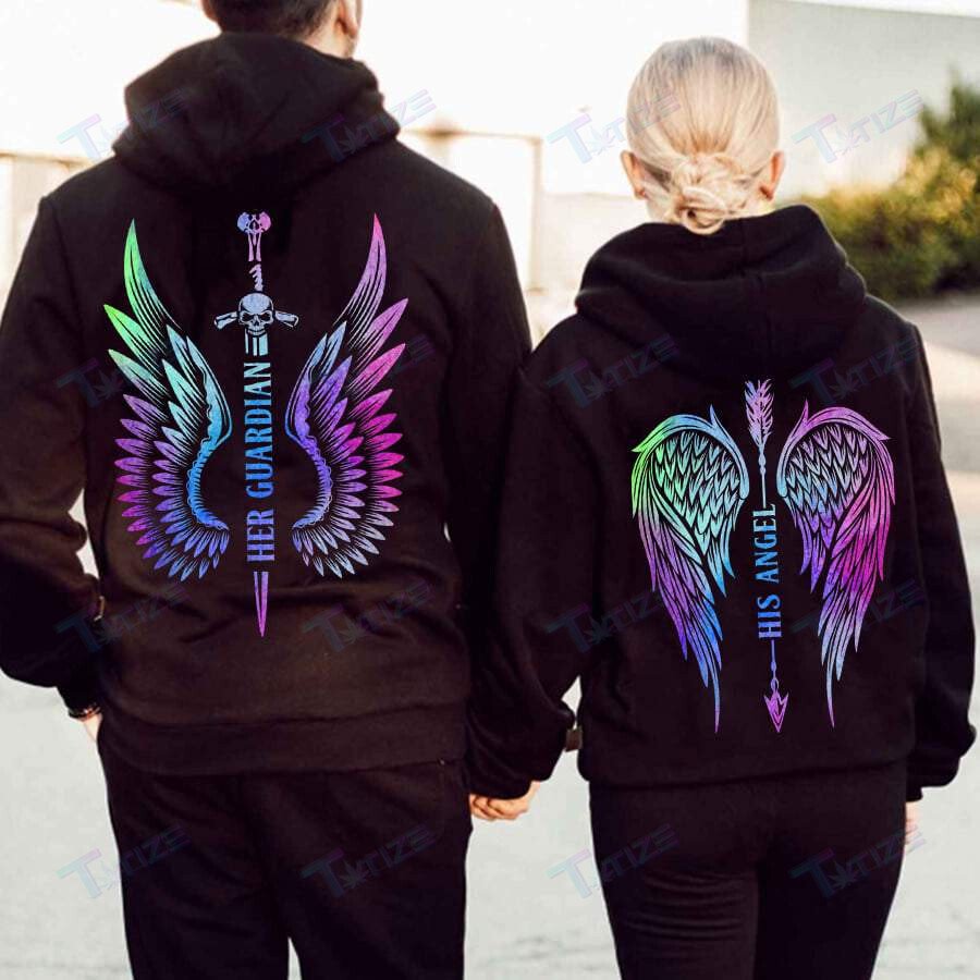 Couple Shirts Her Guardian His Angel Couple Matching, Valentine 2022 Gift Graphic Unisex T Shirt, Sweatshirt, Hoodie Size S – 5Xl