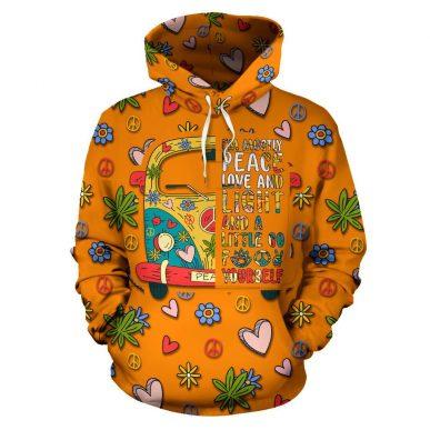 3D Camping Hoodie I’M Mostly Peace Love And Light Hippie Orange Full Size