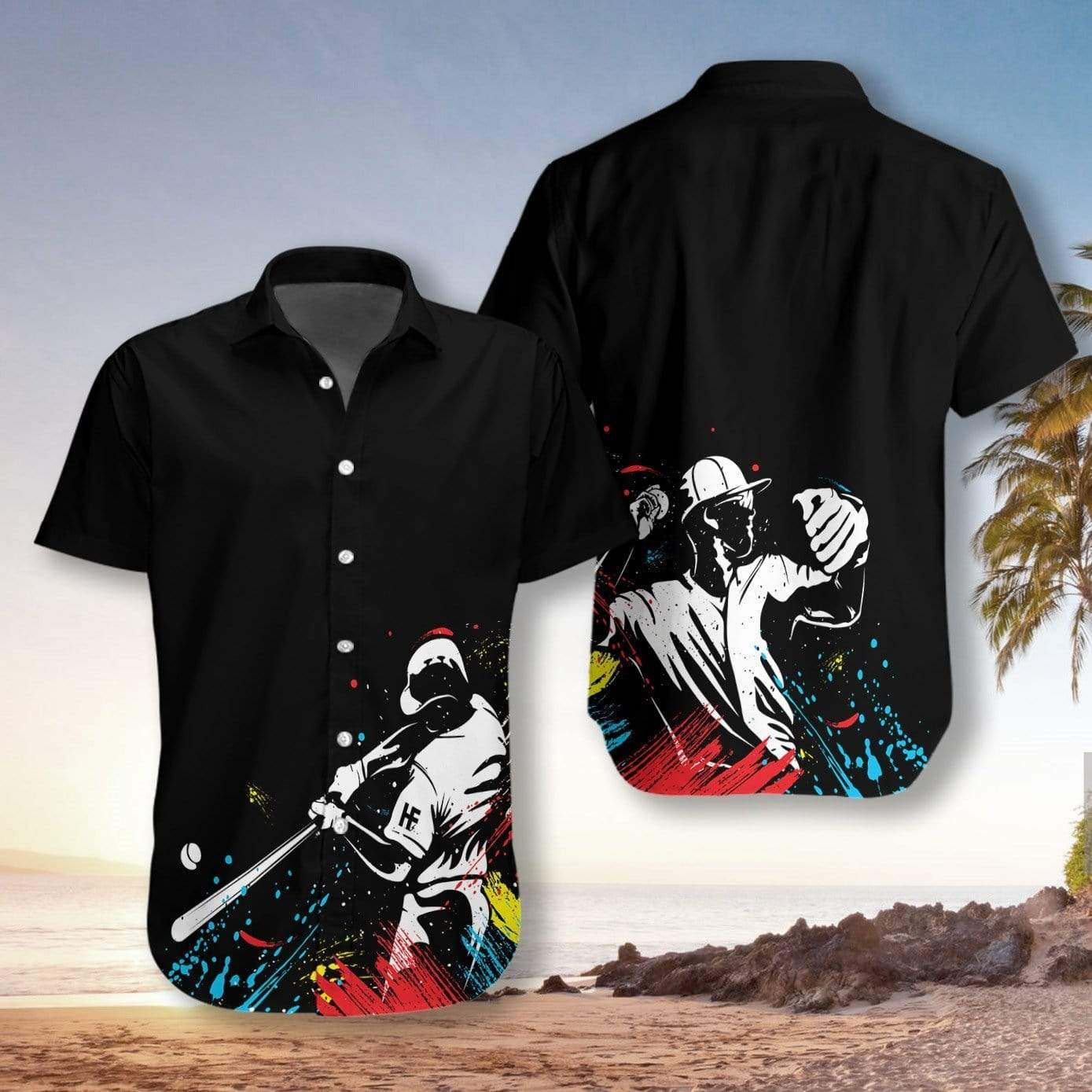 Baseball Silhouettes On Paintball Black Hawaii Shirt For Men And Women Ha66250