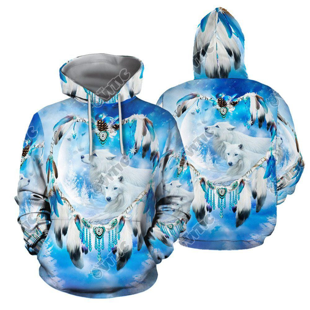 Ancient White Wild Wolf Native American 3D All Over Printed Hoodie