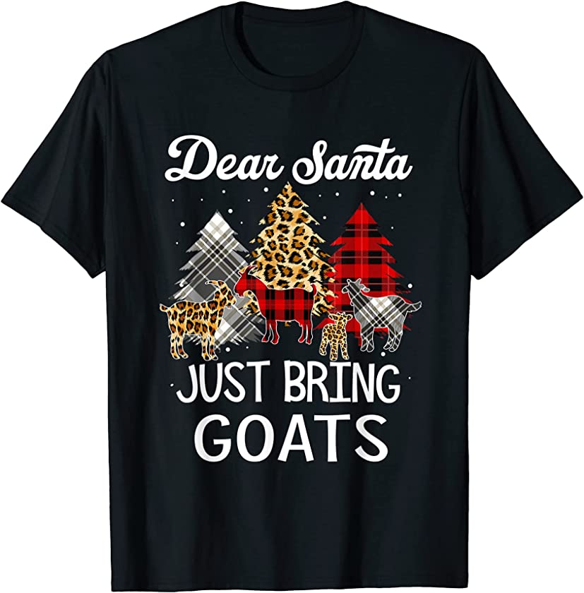 Dear Santa Just Bring Goats Lovers Leopard Christmas Tree T-Shirt