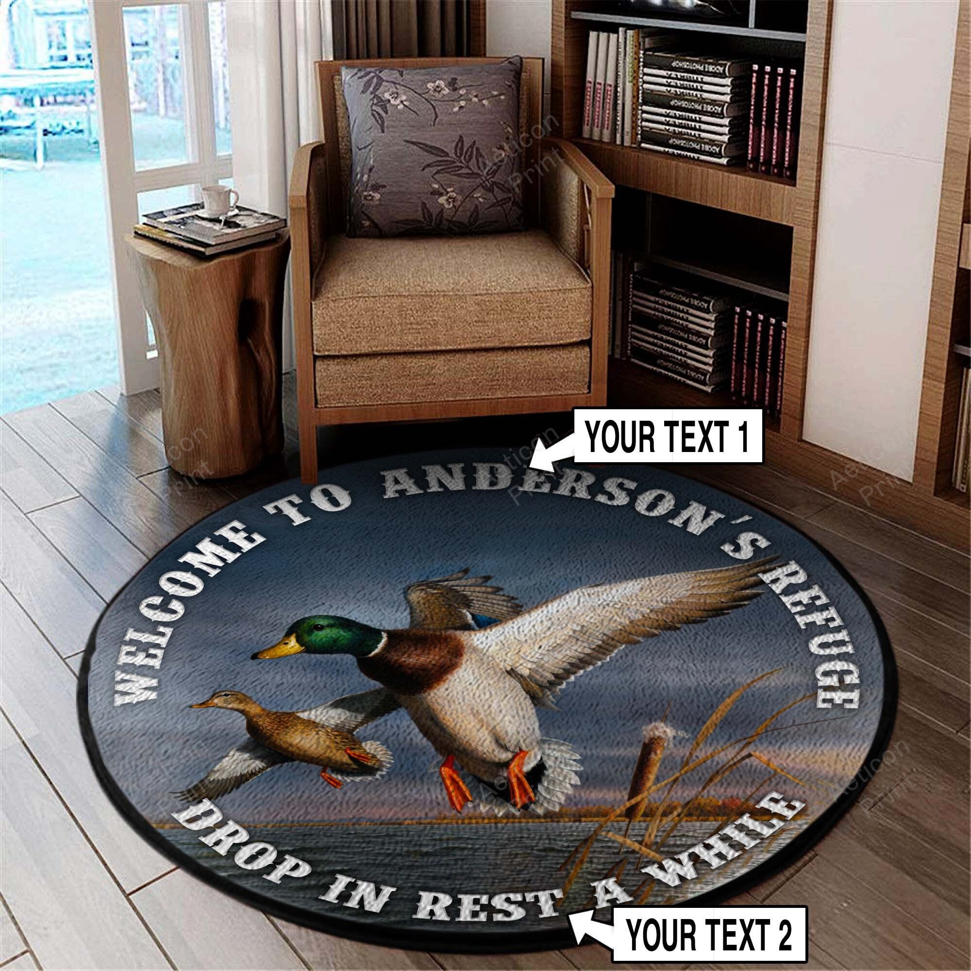 Duck Hunting Welcome Round Rug, Carpet Living Room Round Mat Circle Rug Kitchen Rugs Round Rugs Teesummer