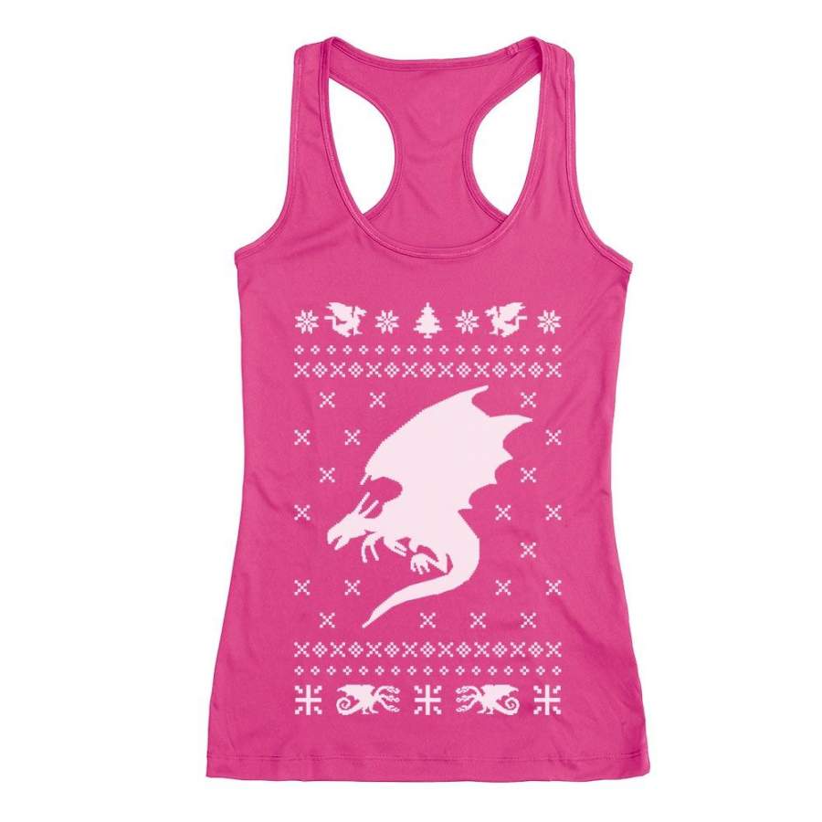 Big White Dragon Ugly Christmas Sweater Xmas Apparel Racerback Tank Top