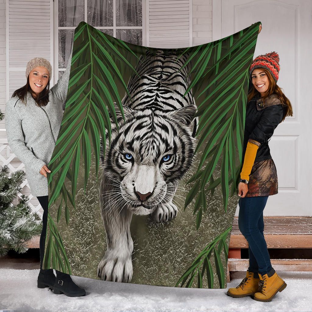 White Tiger Fleece Blanket Bleached Tiger With Tropical Forest Blanket Seasonal Gifts For Him