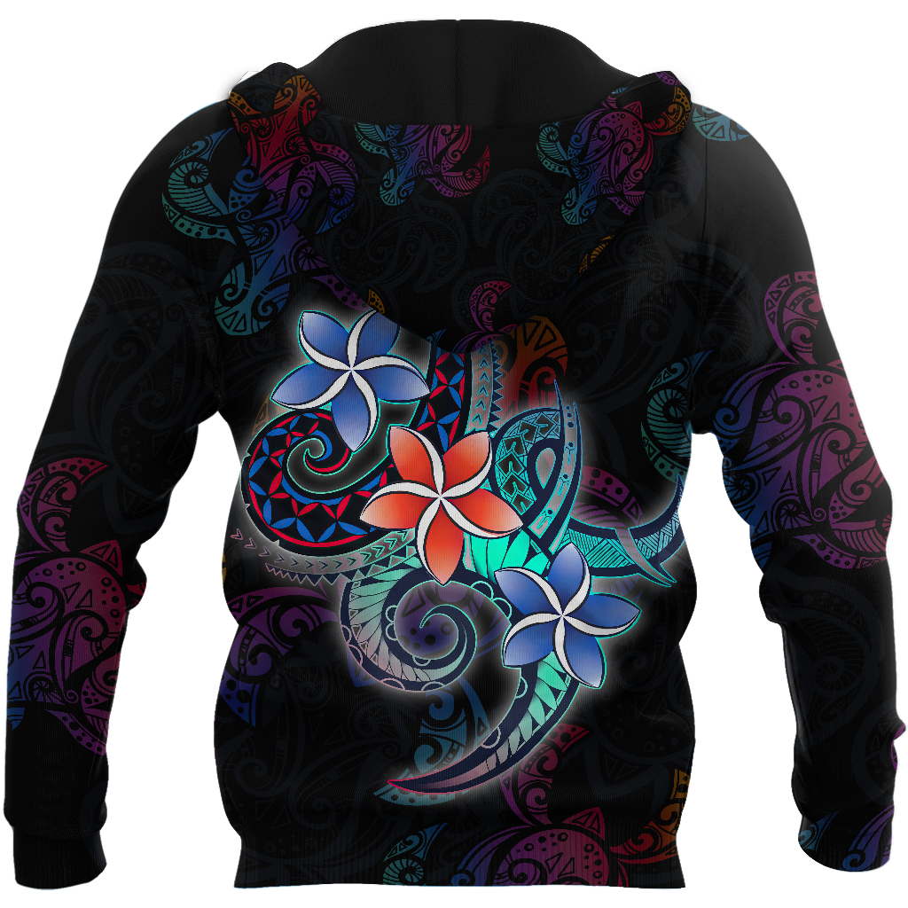 Amazing Polynesian Plumeria Flower And Turtle Tattoo Unisex Deluxe Hoodie ML