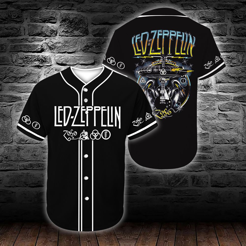 Band Led Zeppelin Black Baseball Tee Jersey T-Shirt