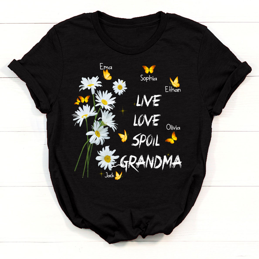 Daisy Flower Shirt Live Love Spoil Grandma Custom Kids Names T-Shirt