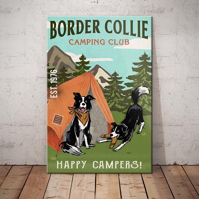 Border Collie Dog Canvas And Poster Camping Club Happy Campers | Art Print | Home Decor | Room Decor | Wall Art