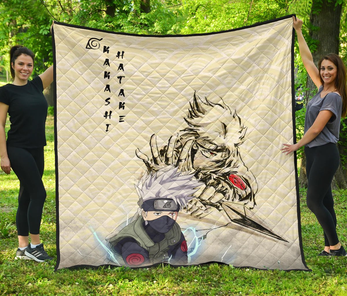 Naruto Anime Kakashi Hatake Chidori Power Black Painting Artwork Premium Quilt Blanket