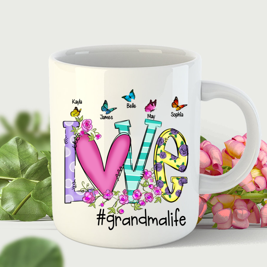 Love Grandma Flower Butterfly Mug