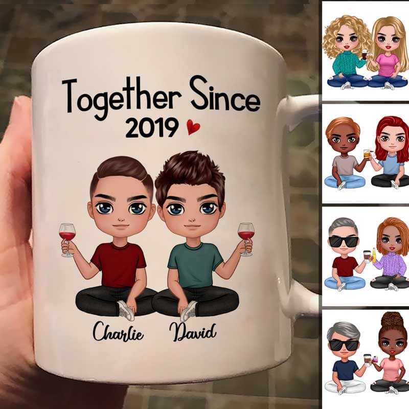 Doll Couple Sitting Anniversary Gift Personalized Mug