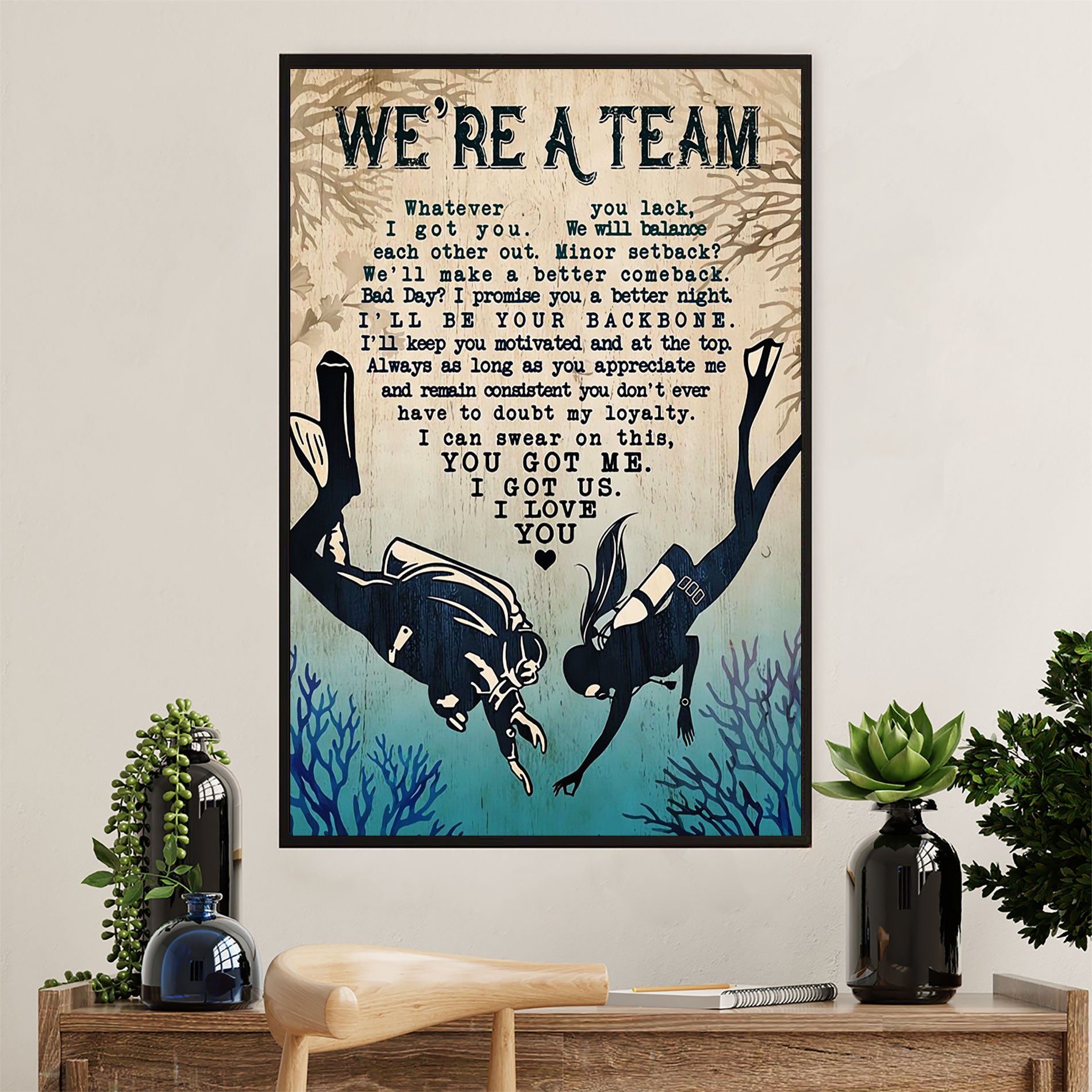 Scuba Diving Poster Prints | Couple We’Re A Team | Wall Art Gift For Scuba Diver