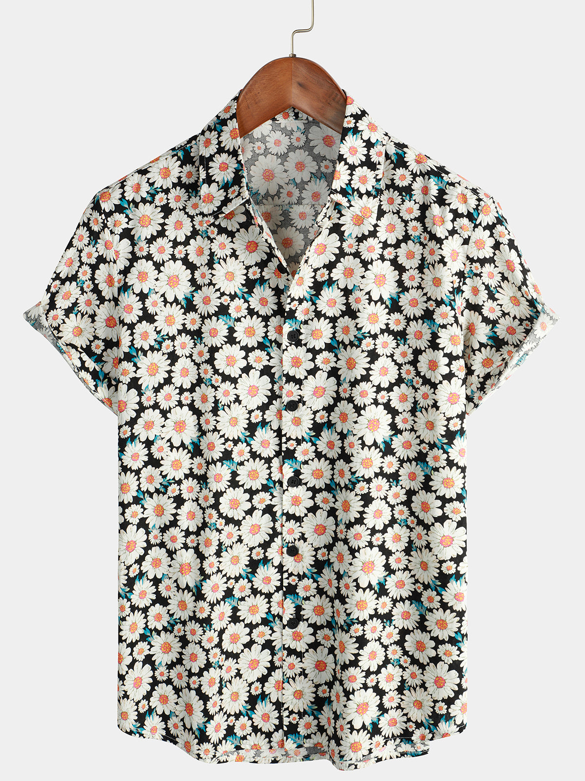 Summer Daisy Flower Floral Breathable Cotton Hawaii Short Sleeve Shirt Ha46503