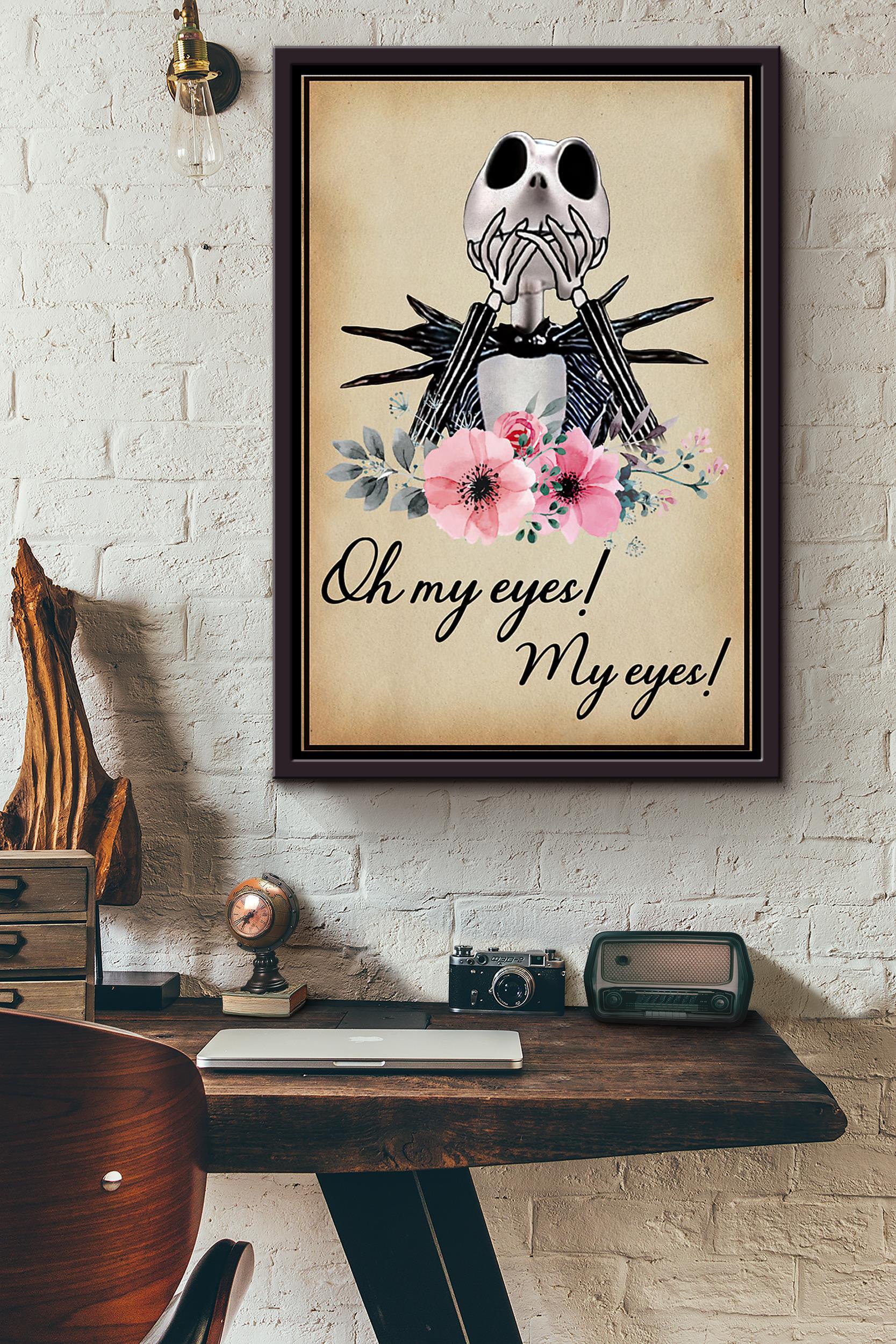 Jack Skellington Oh My Eyes Flowers Poster Framed Matte Canvas