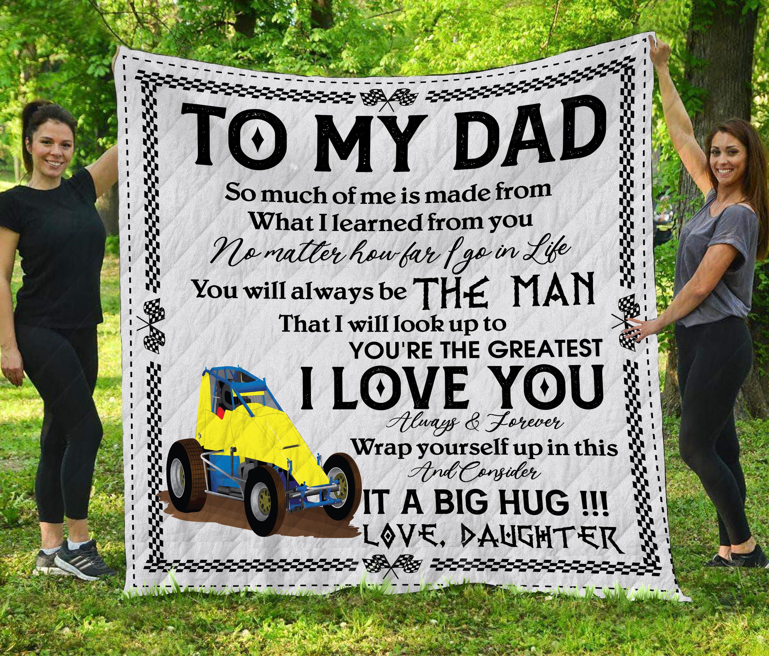 To My Dad Wingless Sprint Car Racing Quilt Blanket Hthh0346