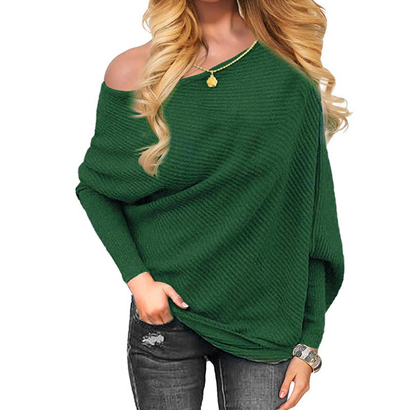 Women Sexy Off Batwing Sleeve Sweater Pullovers Long Sleeve Knitted One Shoulder Spring Autumn alx