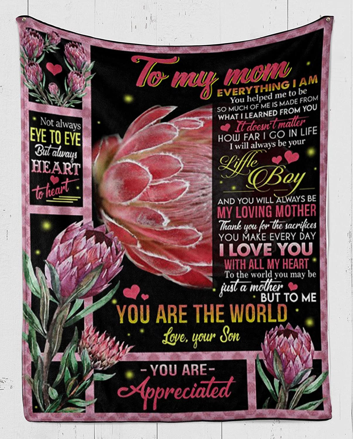 Fleece Blanket -Flower Fleece Blanket-to My Mom-to me You are The World – Fleece Blanket 3D Soft Cozy Lightweight Durable Plush Throw Blanket for Bedroom Living, Gift for Mother