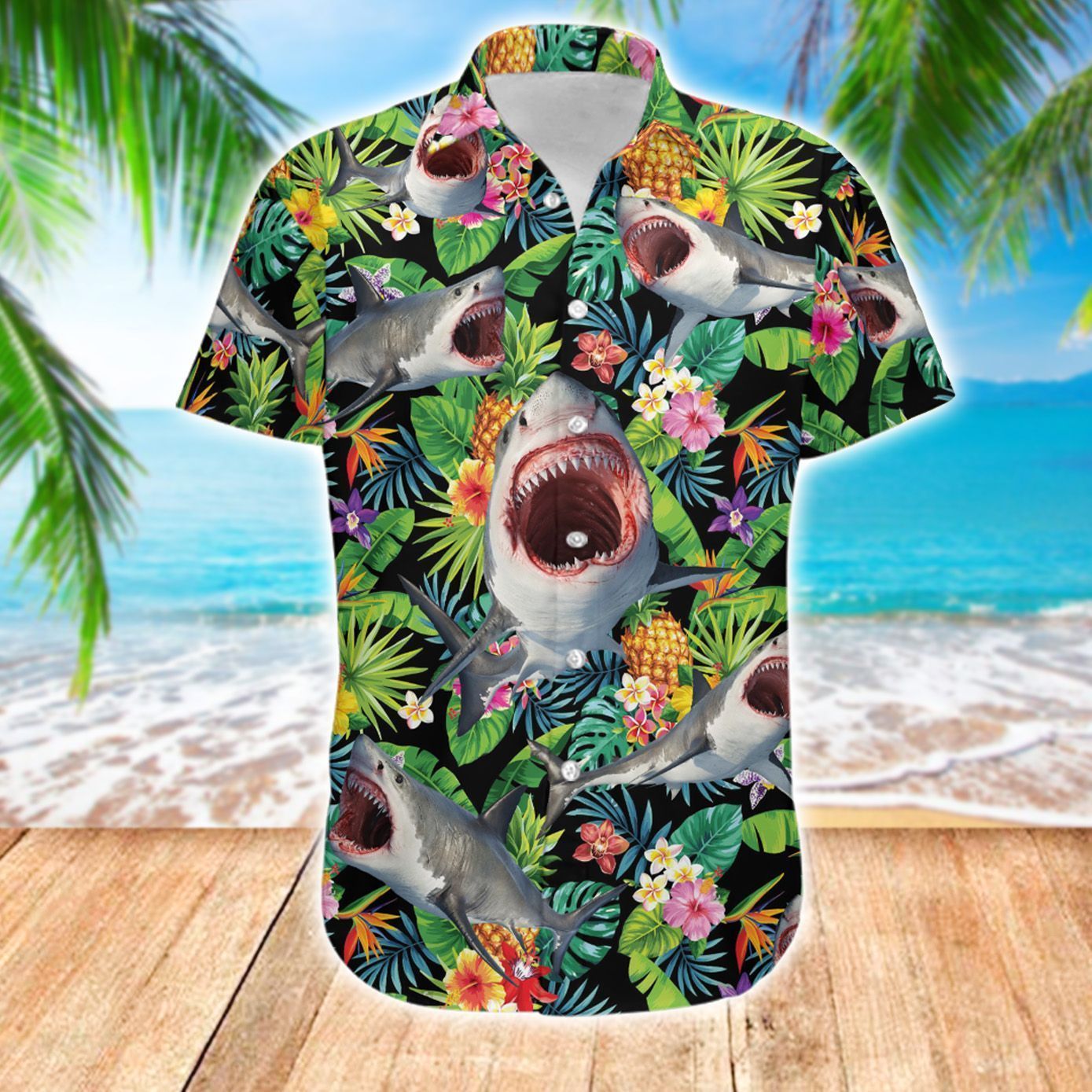 Beach Shirt Get Here Shark Tropical Hawaiian Shirt – Td244